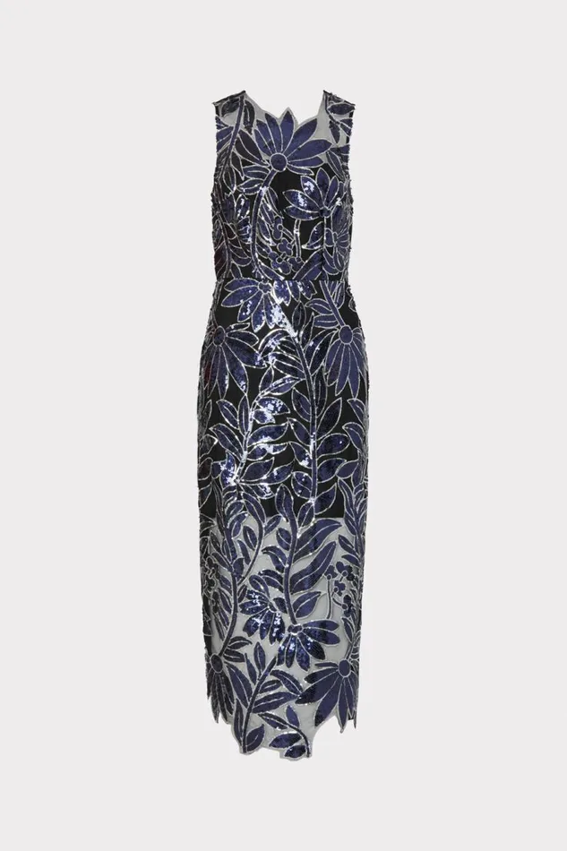 Milly Kinsley Floral Sequins Dress Navysilver Women Dresses