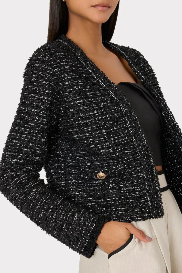Milly Knit Textured Boucle Cardigan Jacket Black Multi Women Coats and Jackets