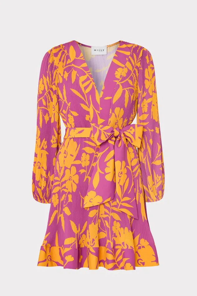Milly Liv Marigold Aroma Pleated Dress Pink Multi Women Dresses