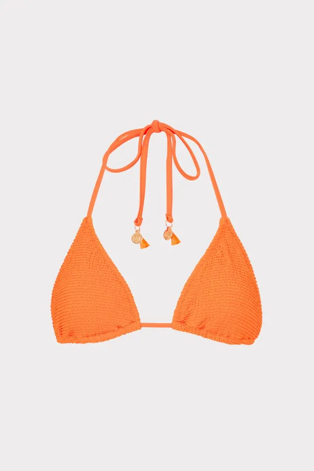 Milly Lori Textured Triangle Bikini Top Neon Orange Women Swim and Coverups