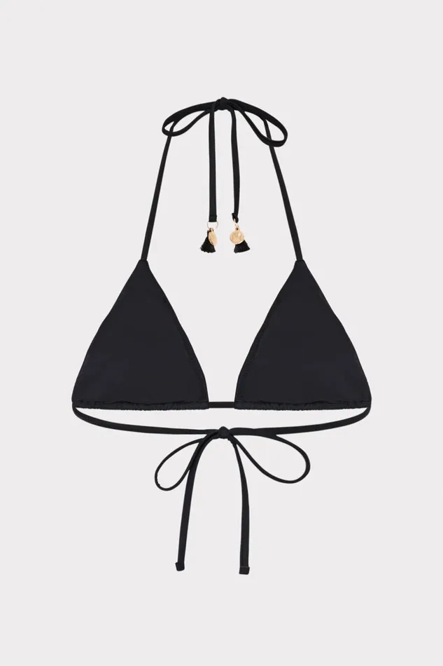 Milly Millie Diamond Heat Set Triangle Bikini Top Black Women Swim and Coverups