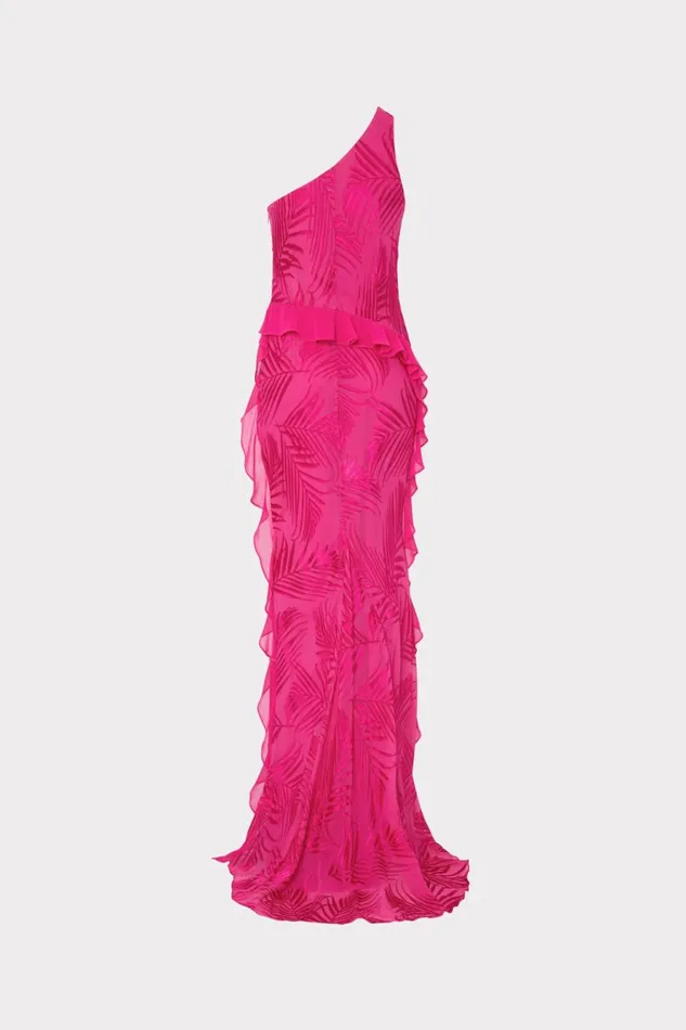 Milly Ryanna Chiffon Devore Dress Pink Palm Women Dresses