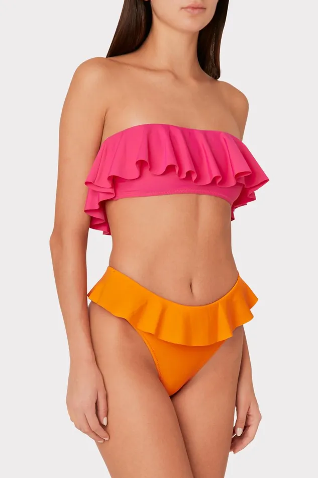 Milly Solid Michelle Ruffle Bandeau Bikini Top Thai Pink Women Swim and Coverups