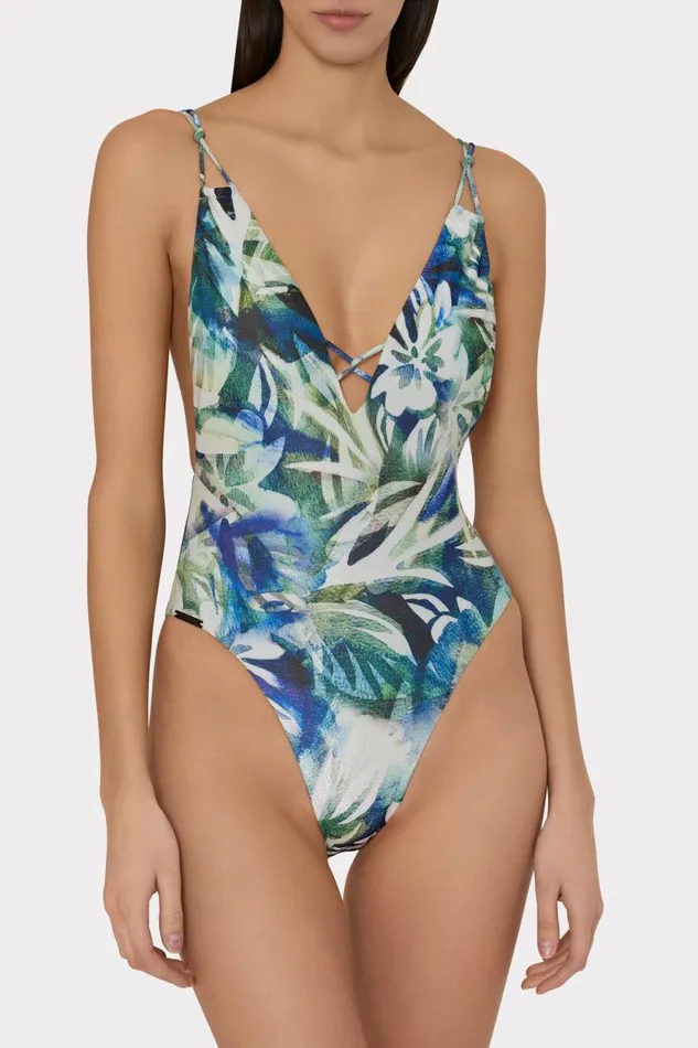 Milly Tropical Paradise One Piece Green Multi Women Swim and Coverups