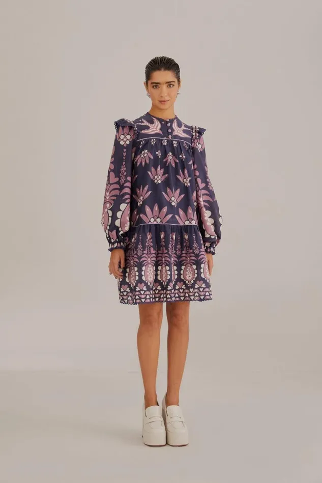 Mini Dresses Women FARM Rio Dark Blue Ainika Martina Long Sleeve Mini Dress