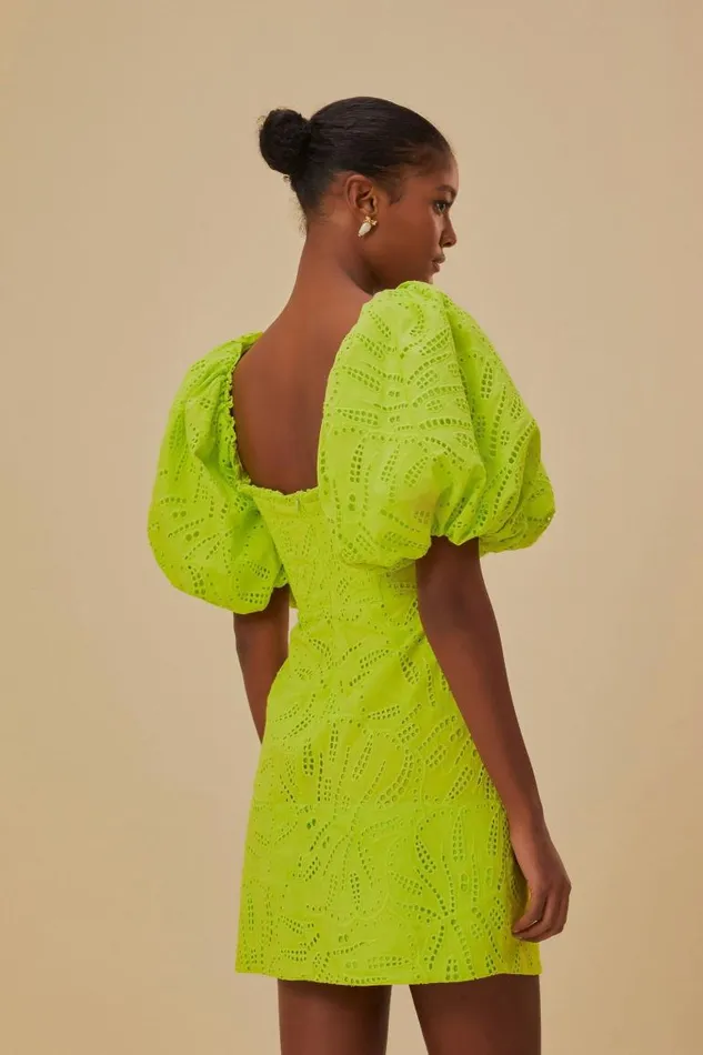 Mini Dresses Women FARM Rio Green Monstera Eyelet Short Sleeve Mini Dress Mini Dresses Women FARM Rio Green Monstera Eyelet Short Sleeve Mini Dress