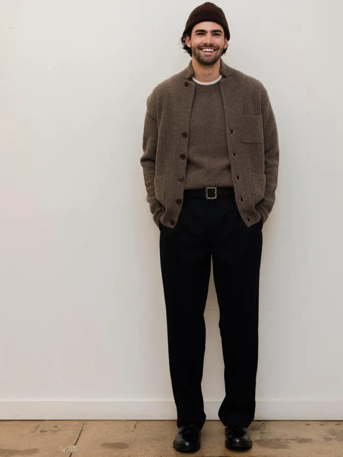 Mitchell Cardigan In Washed Cashmere Heather Walnut Men Alex Mill Sweaters Sweatshirts