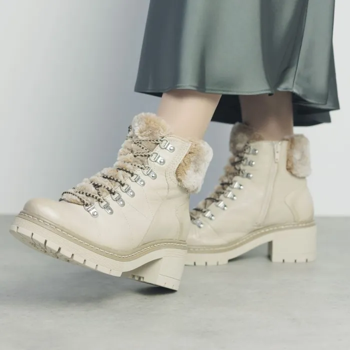 Moda In Pelle Bibani Cream Leather Women Chunky Boots