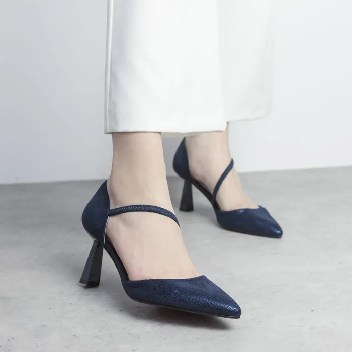 Moda In Pelle Camariya Navy Lizard Women Court Shoes