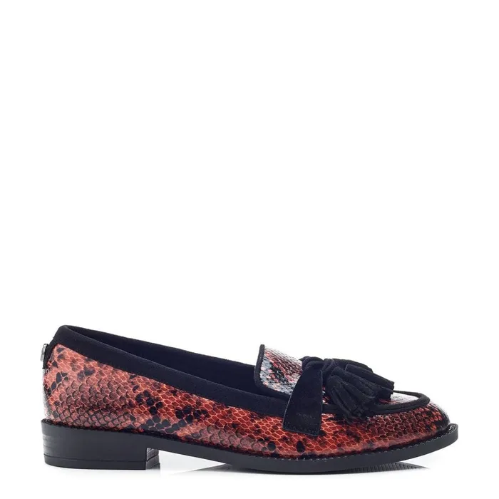 Moda In Pelle Frennchie Orange Snake Print Women Brogues And Loafers