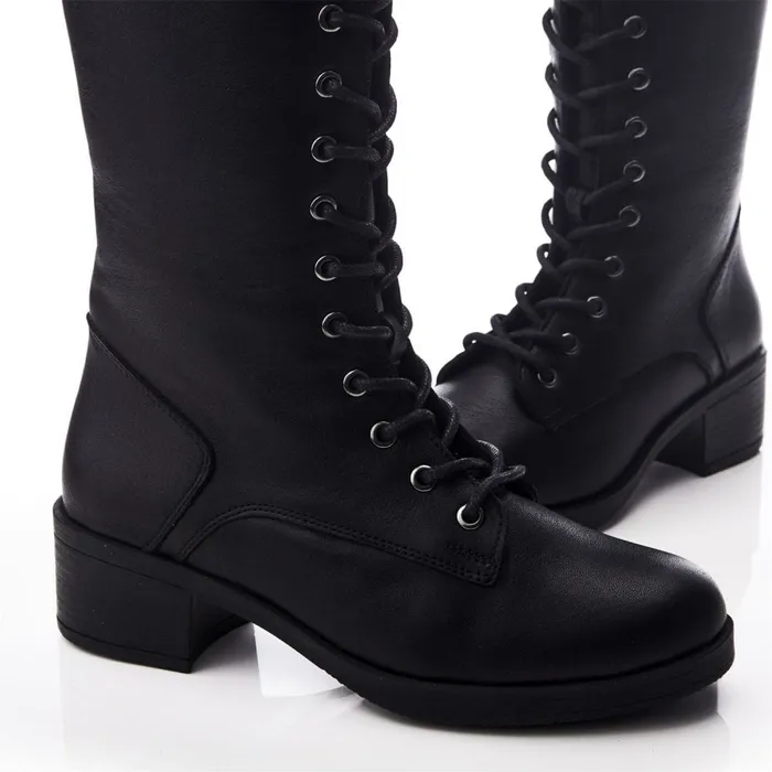 Moda In Pelle Galliana Black Leather Women Heeled And Wedge Boots Moda In Pelle Galliana Black Leather Women Heeled And Wedge Boots