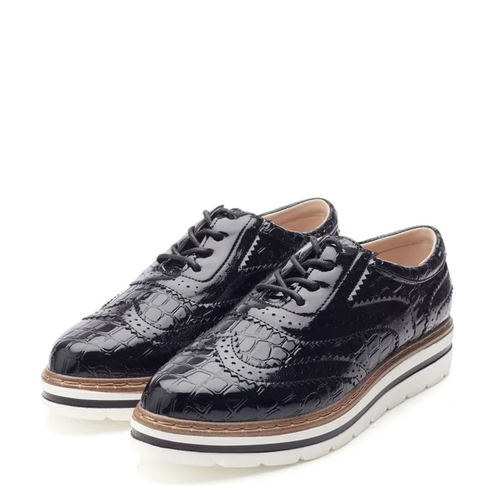 Moda In Pelle Gennisiss Black Patent Mocc Croc Women Brogues And Loafers