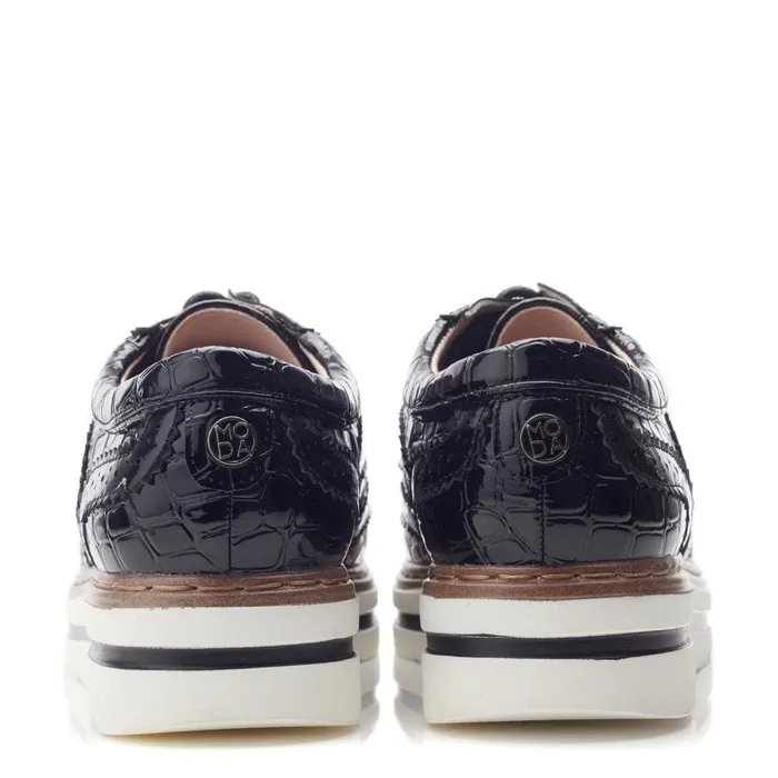 Moda In Pelle Gennisiss Black Patent Mocc Croc Women Brogues And Loafers