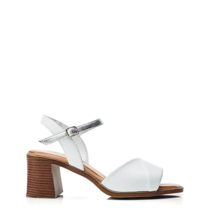 Moda In Pelle Lanie White 8211 Silver Leather Women Heeled Sandals