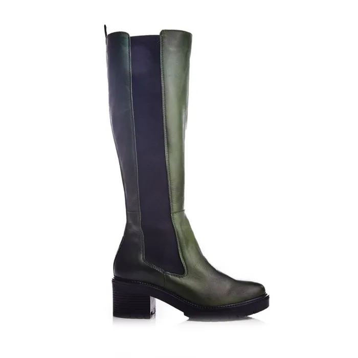 Moda In Pelle Linettie Green Leather Women Knee High Boots