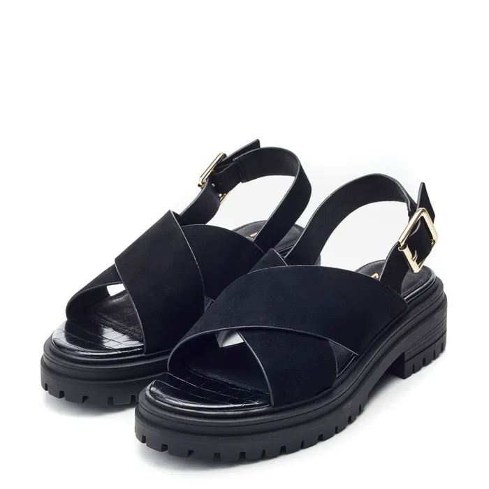 Moda In Pelle Marria Black Suede Women Flatform Sandals