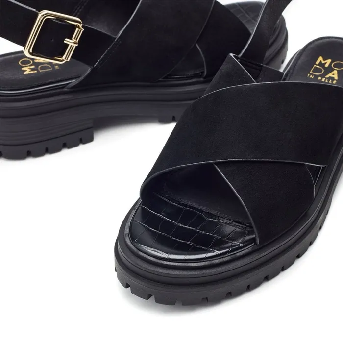 Moda In Pelle Marria Black Suede Women Flatform Sandals