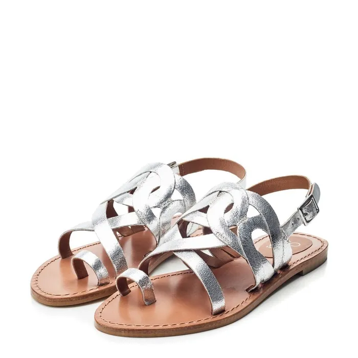 Moda In Pelle Ophellian Silver Leather Women Flat Sandals