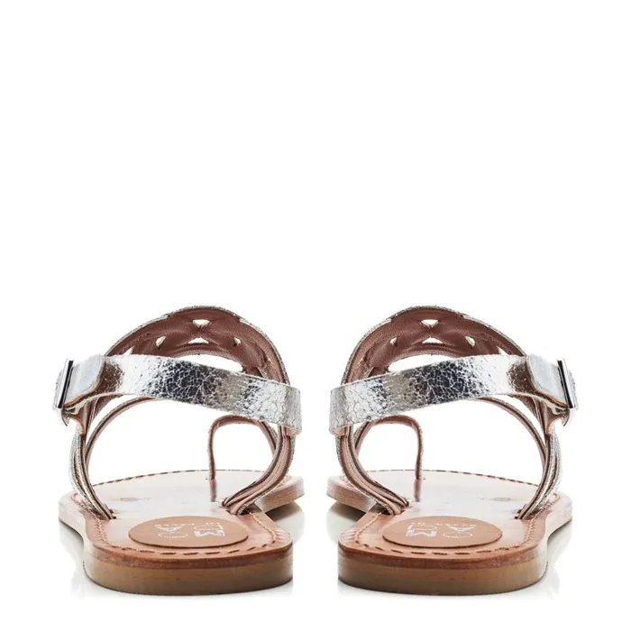 Moda In Pelle Ophellian Silver Leather Women Flat Sandals