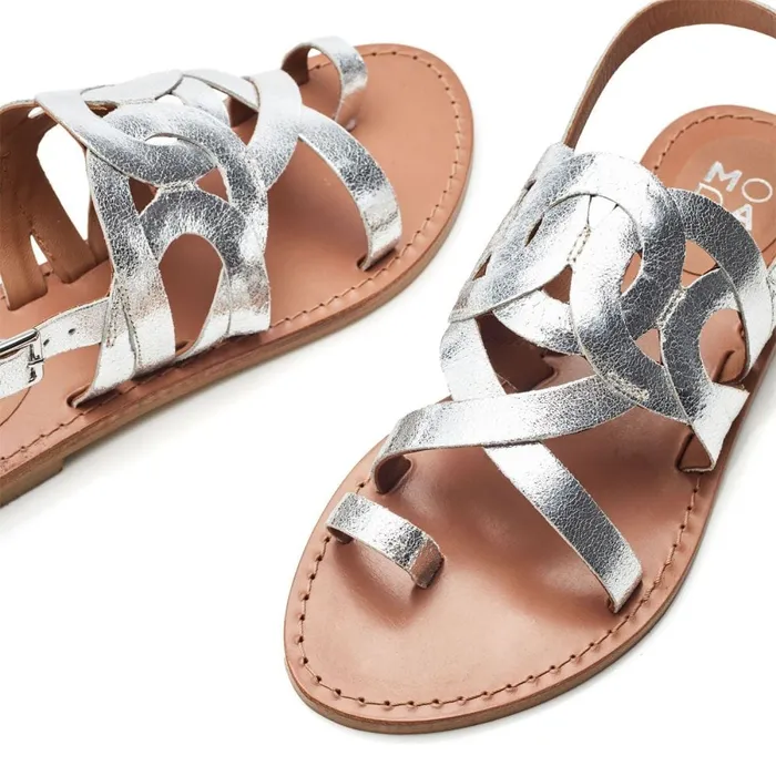 Moda In Pelle Ophellian Silver Leather Women Flat Sandals