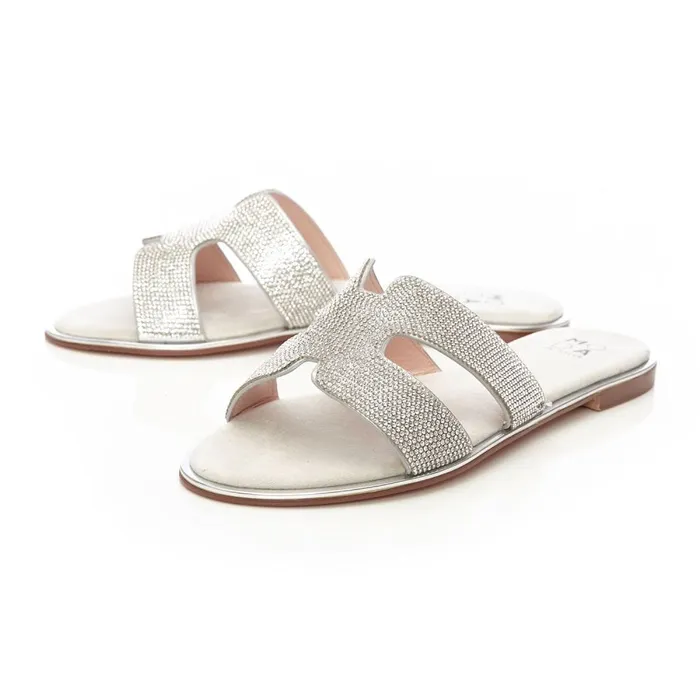 Moda In Pelle Ormay Silver Textile Women Flat Sandals