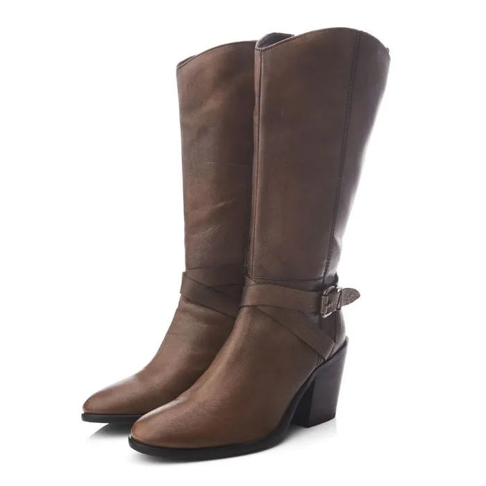 Moda In Pelle Serana Taupe Leather Women Knee High Boots
