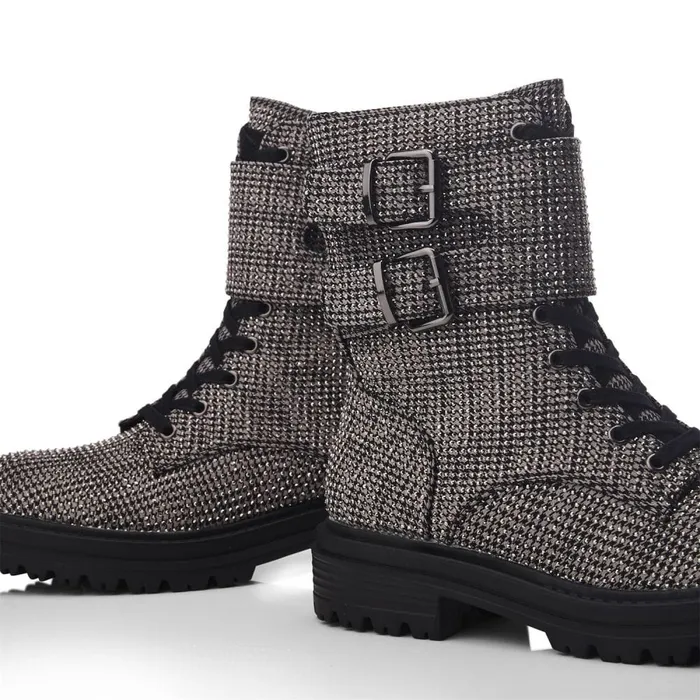 Moda In Pelle Zori Grey Textile Women Chunky Boots