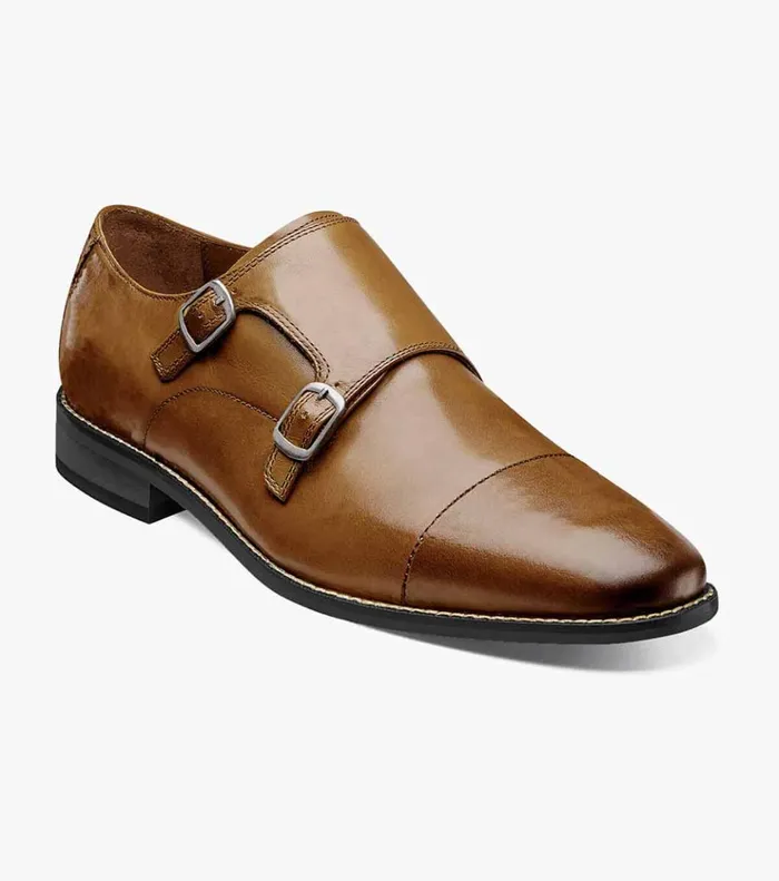 Montinaro Cap Toe Monk Strap Saddle Tan Men Florsheim Dress Shoes