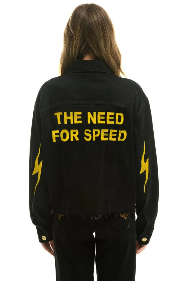 NEED FOR SPEED OVERSIZED CROP DENIM JACKET 8211 VINTAGE BLACK Women Aviator Nation Denim