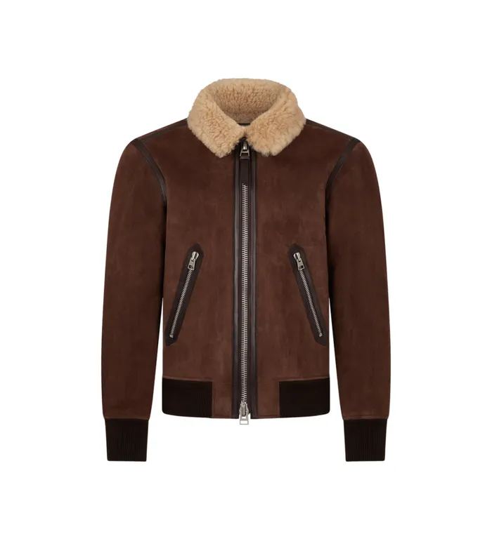 Outerwear Men TOM FORD LIGHT SHEARLING FLIGHT BLOUSON Dark Brown
