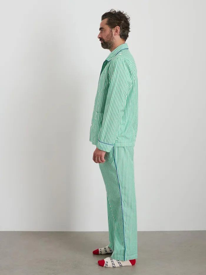 P039jimmies Sleep Shirt In Stripe Green Stripe Men Alex Mill Pajamas Slippers