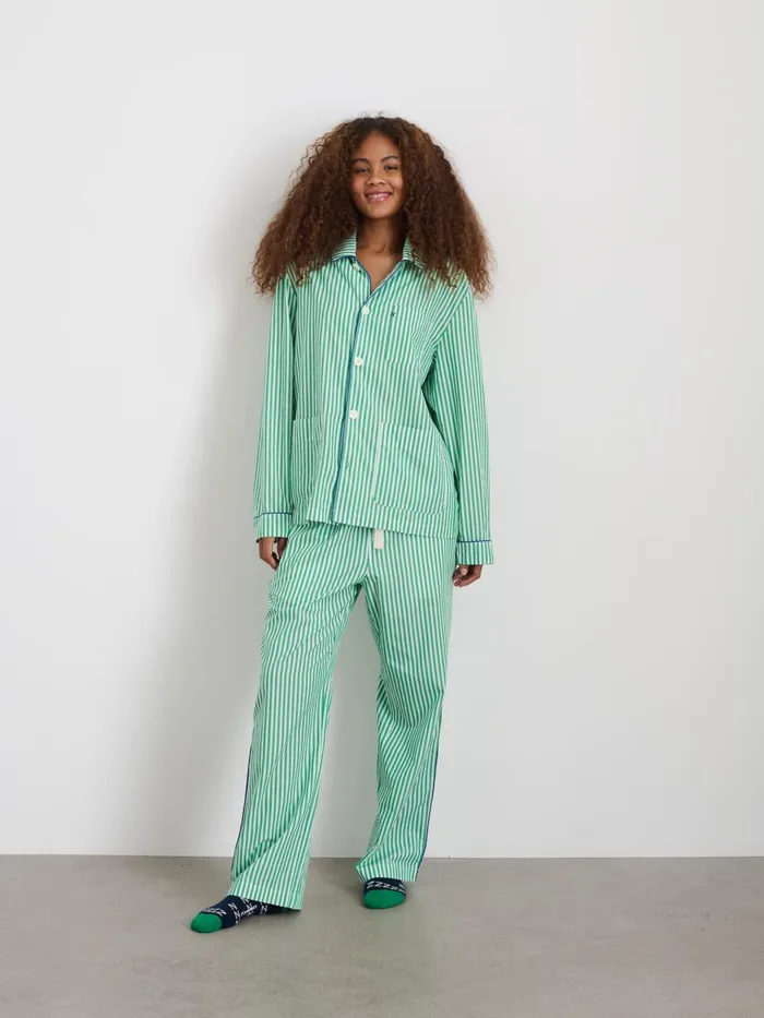 P039jimmies Sleep Shirt In Stripe Green Stripe Men Alex Mill Pajamas Slippers