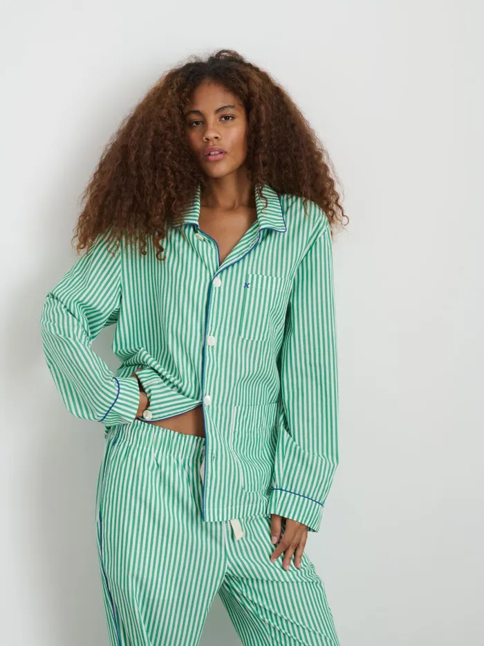 P039jimmies Sleep Shirt In Stripe Green Stripe Men Alex Mill Pajamas Slippers