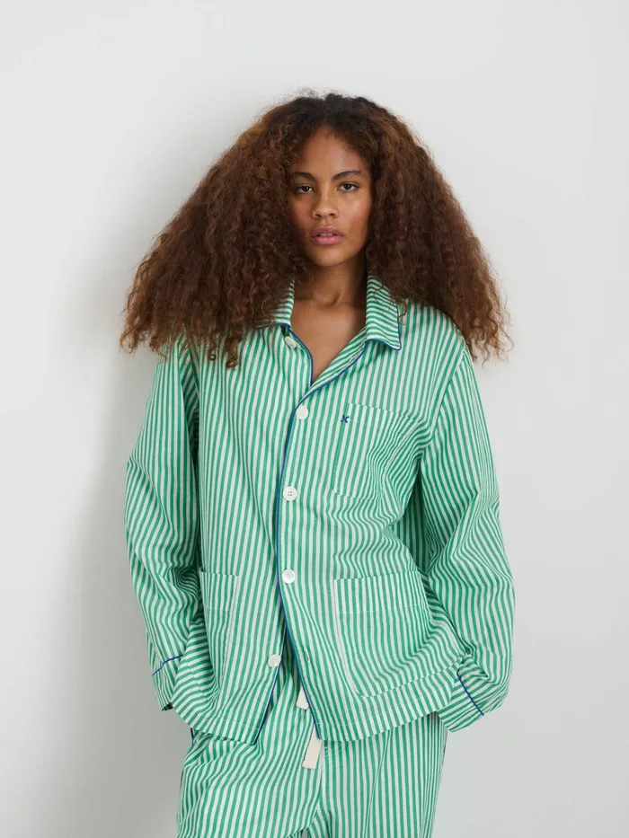 P039jimmies Sleep Shirt In Stripe Green Stripe Men Alex Mill Pajamas Slippers