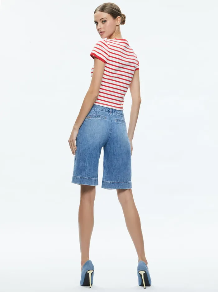 Pants Women Alice Olivia Eric Low Rise Bermuda Short Georgia Vintage Blue