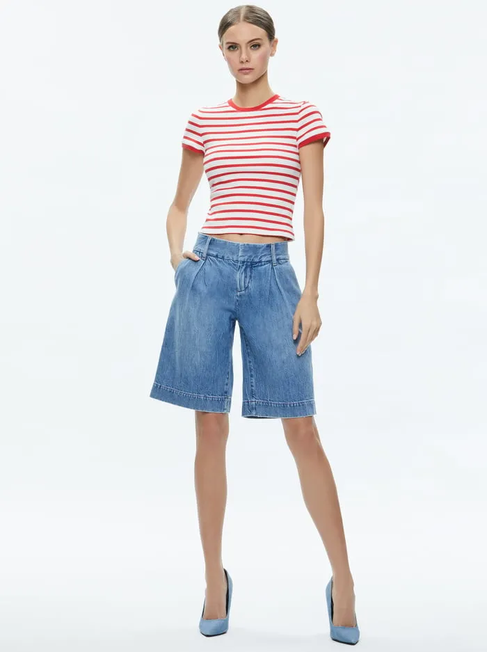 Pants Women Alice Olivia Eric Low Rise Bermuda Short Georgia Vintage Blue