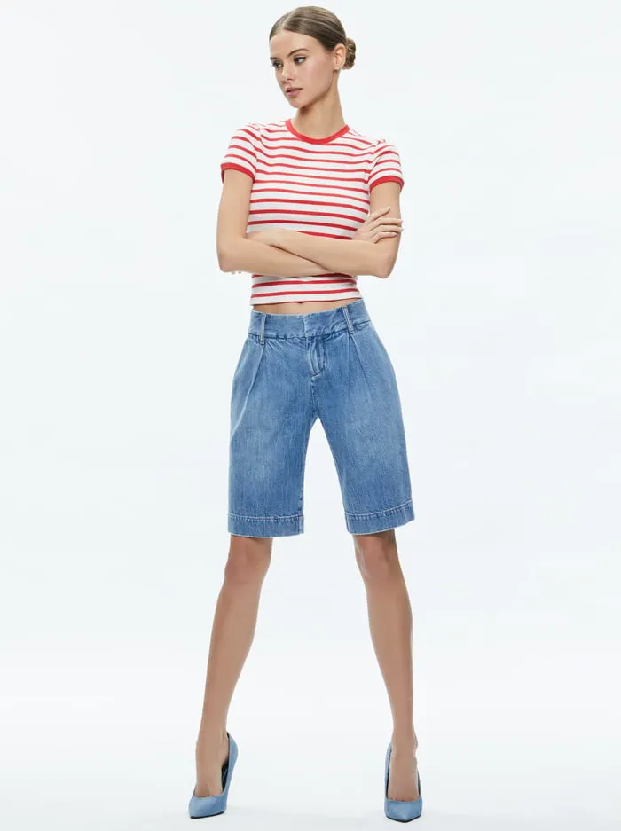 Pants Women Alice Olivia Eric Low Rise Bermuda Short Georgia Vintage Blue