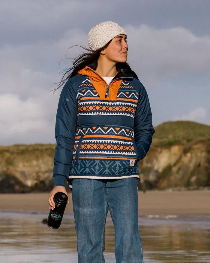 Passenger Jackets Women Ocean Recycled Insulated 12 Zip Jacket Homespun Stripe Navy Homespun Stripe Navy