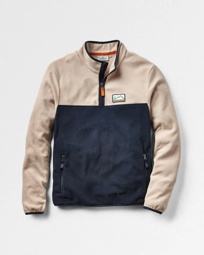 Passenger Tops Men Set Off Recycled Polar 14 Zip Fleece Oatmeal Oatmeal