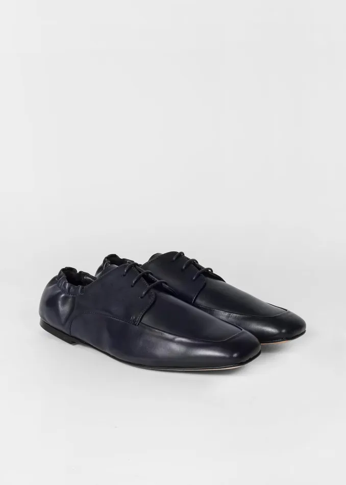Paul Smith Flats Womens Navy Leather 039Palmer039 Derby Shoes With Elasticated Back Navy