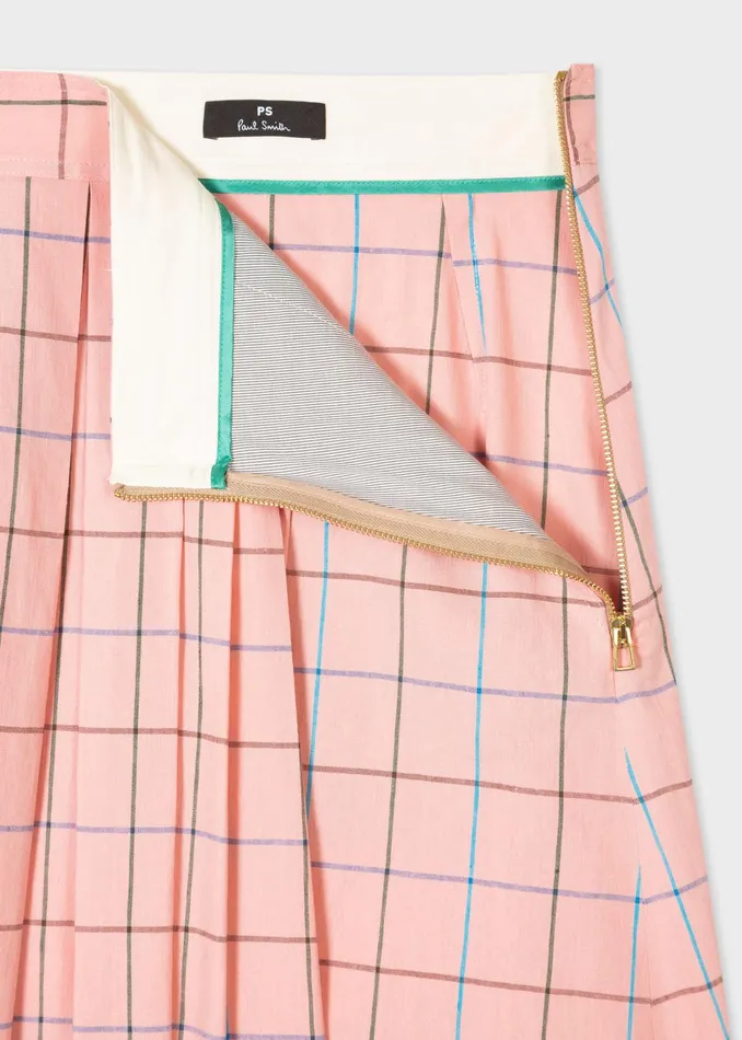 Paul Smith Skirts Womens Pink Windowpane Check LinenBlend Midi Skirt Pink