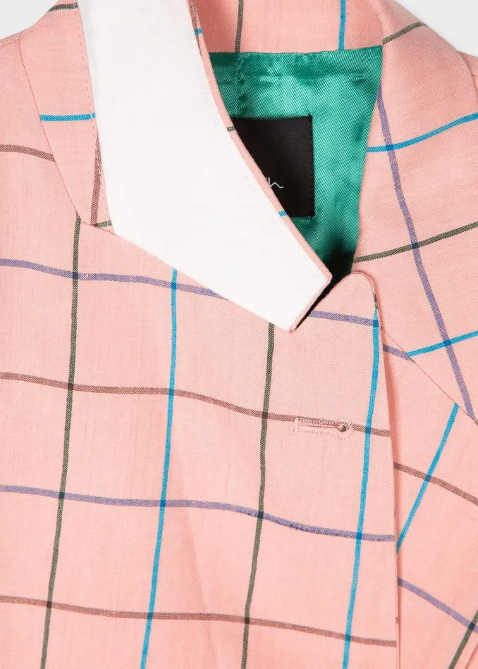 Paul Smith Suits Womens Pink Windowpane Check LinenBlend DoubleBreasted Blazer Pink