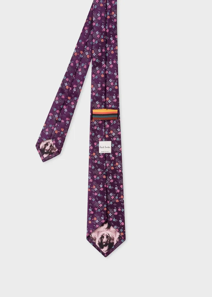 Paul Smith Ties and Tie Clips Mens Purple Floral Silk Tie Purple