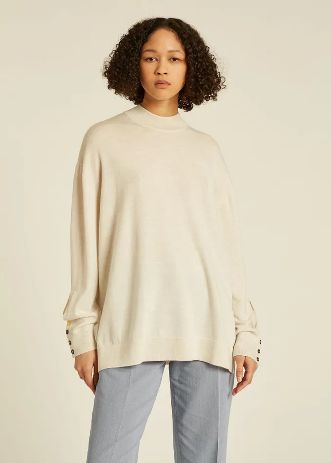 Paul Smith Tops Womens Cream Wool Oversized Sweater With Buttoned Cuffs Cream