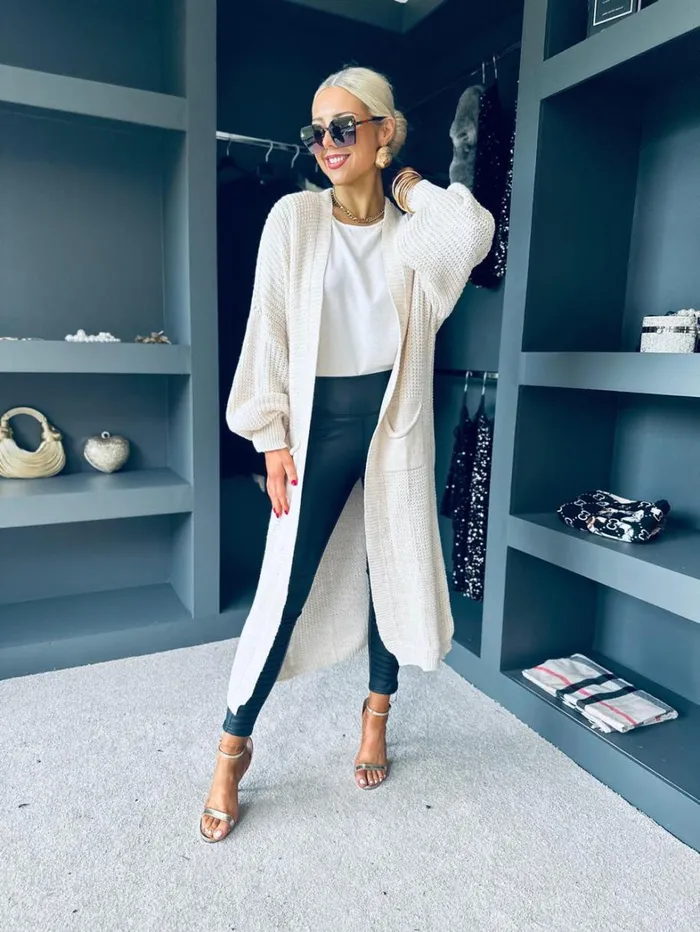 Philis Longline Knit Cardi Beige Womens Canella Lane Casual Wear