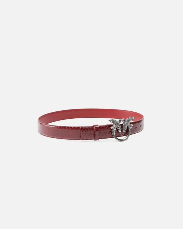 Pinko 3cm Glossy Python Leather BeltGalleria Cordovan Tanold Silver Women Belts
