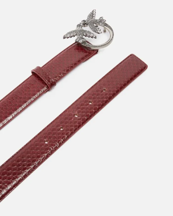 Pinko 3cm Glossy Python Leather BeltGalleria Cordovan Tanold Silver Women Belts