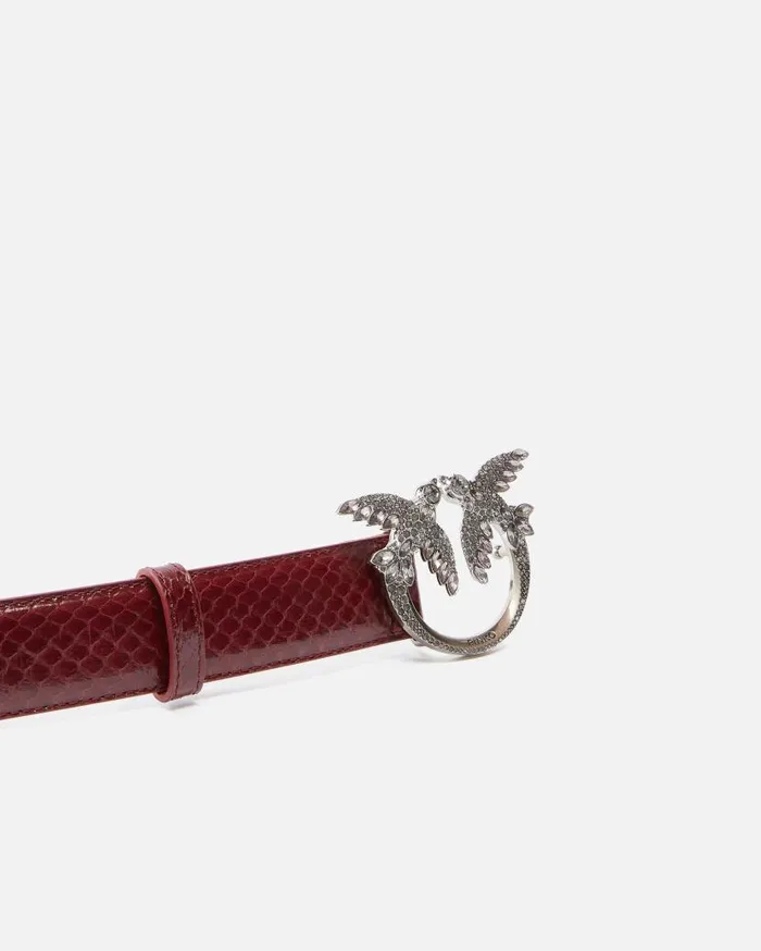 Pinko 3cm Glossy Python Leather BeltGalleria Cordovan Tanold Silver Women Belts