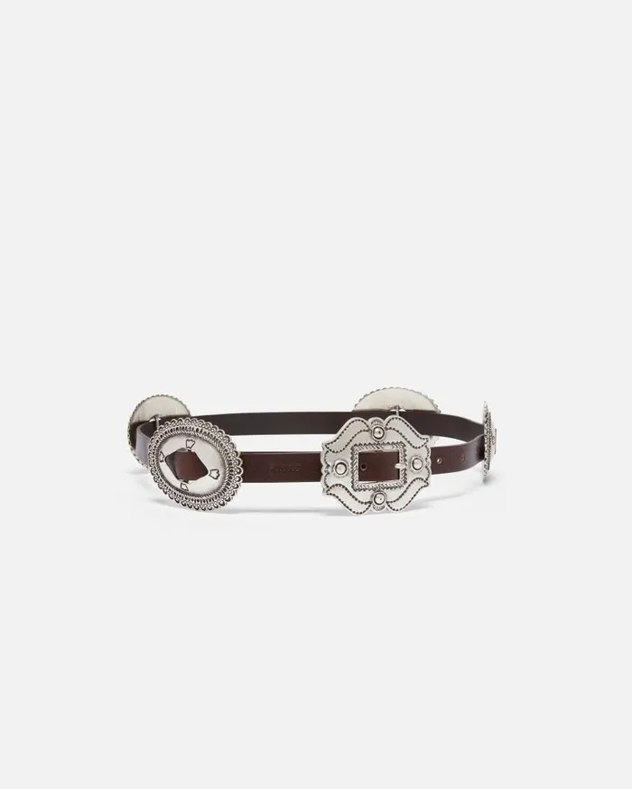 Pinko Belt With Large Buckle 2cm Dark Brownold Silver Women Belts