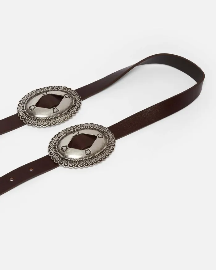 Pinko Belt With Large Buckle 2cm Dark Brownold Silver Women Belts